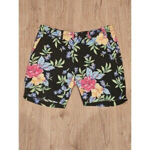 Vtg Polo Ralph Lauren Black Hawaiian Shorts 36 Sport Floral Sport Beach Linen